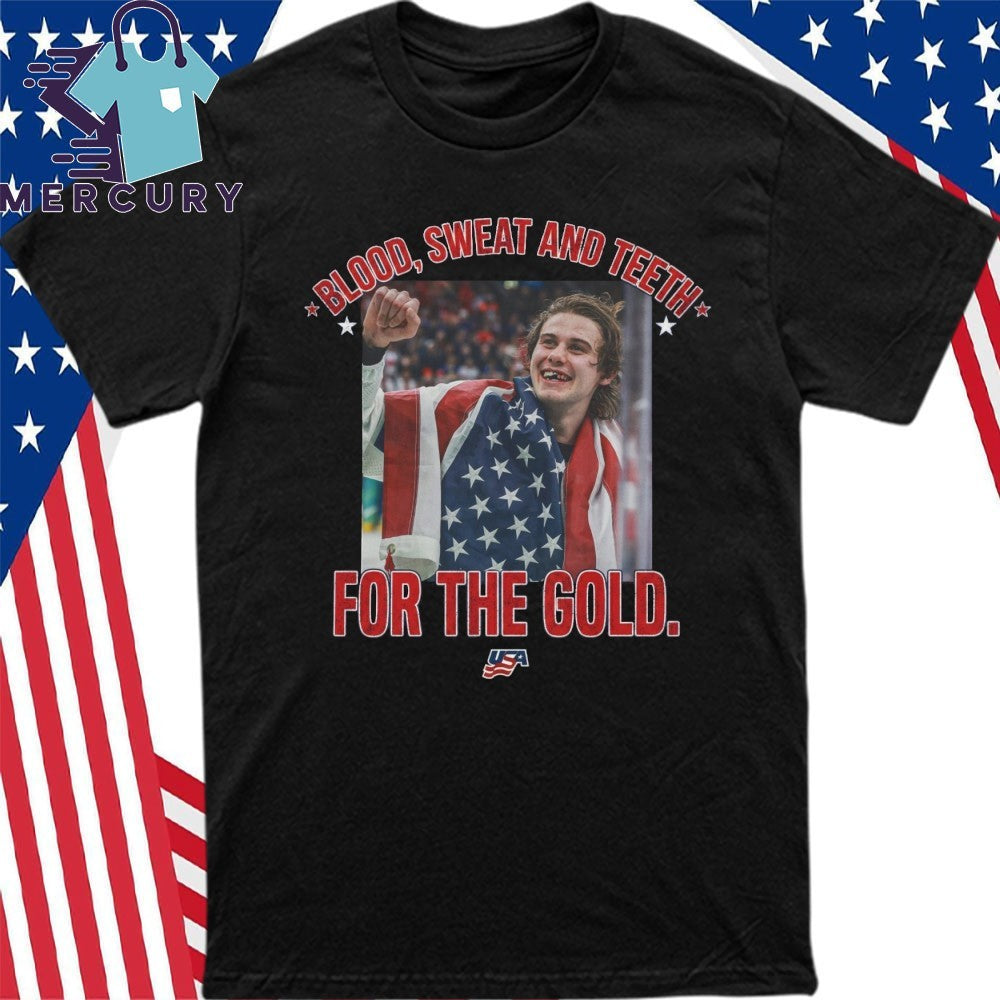 Jack Hughes Blood Sweat And Teeth For The Gold USA Hockey Gold Medal Shirt