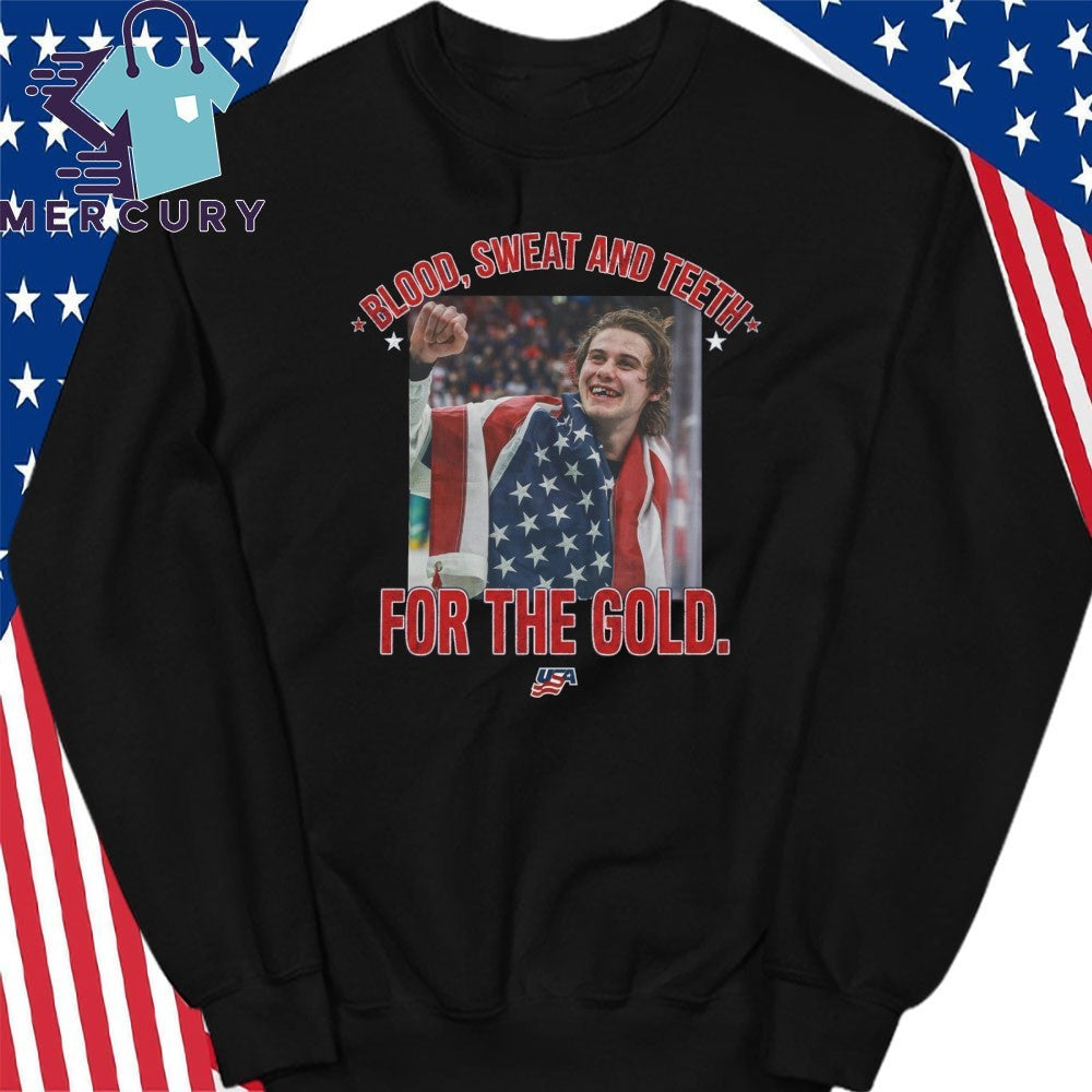 Jack Hughes Blood Sweat And Teeth For The Gold USA Hockey Gold Medal Shirt