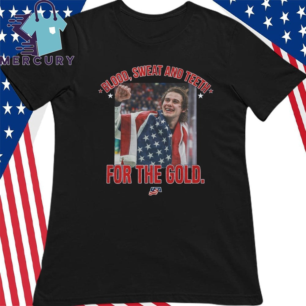 Jack Hughes Blood Sweat And Teeth For The Gold USA Hockey Gold Medal Shirt