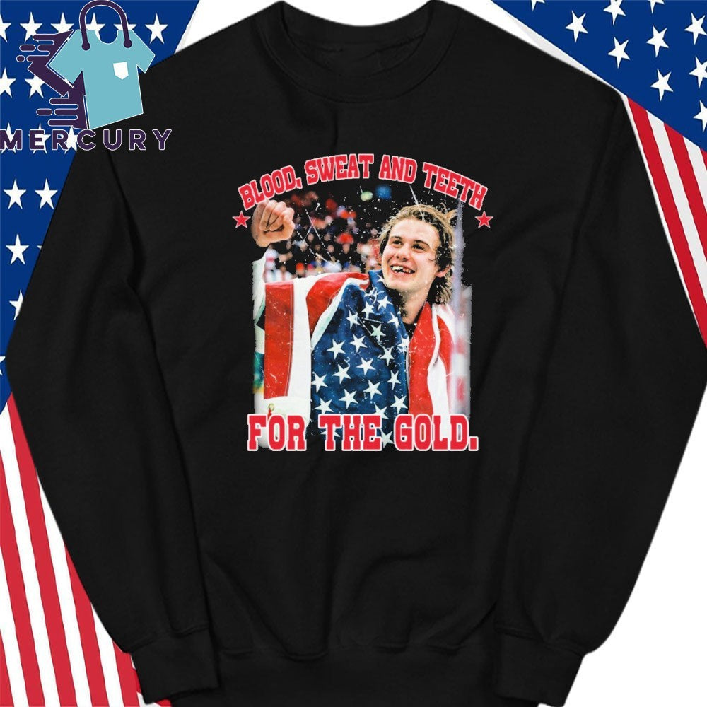 Jack Hughes Blood, Sweat and Teeth for the Gold USA Hockey Shirt