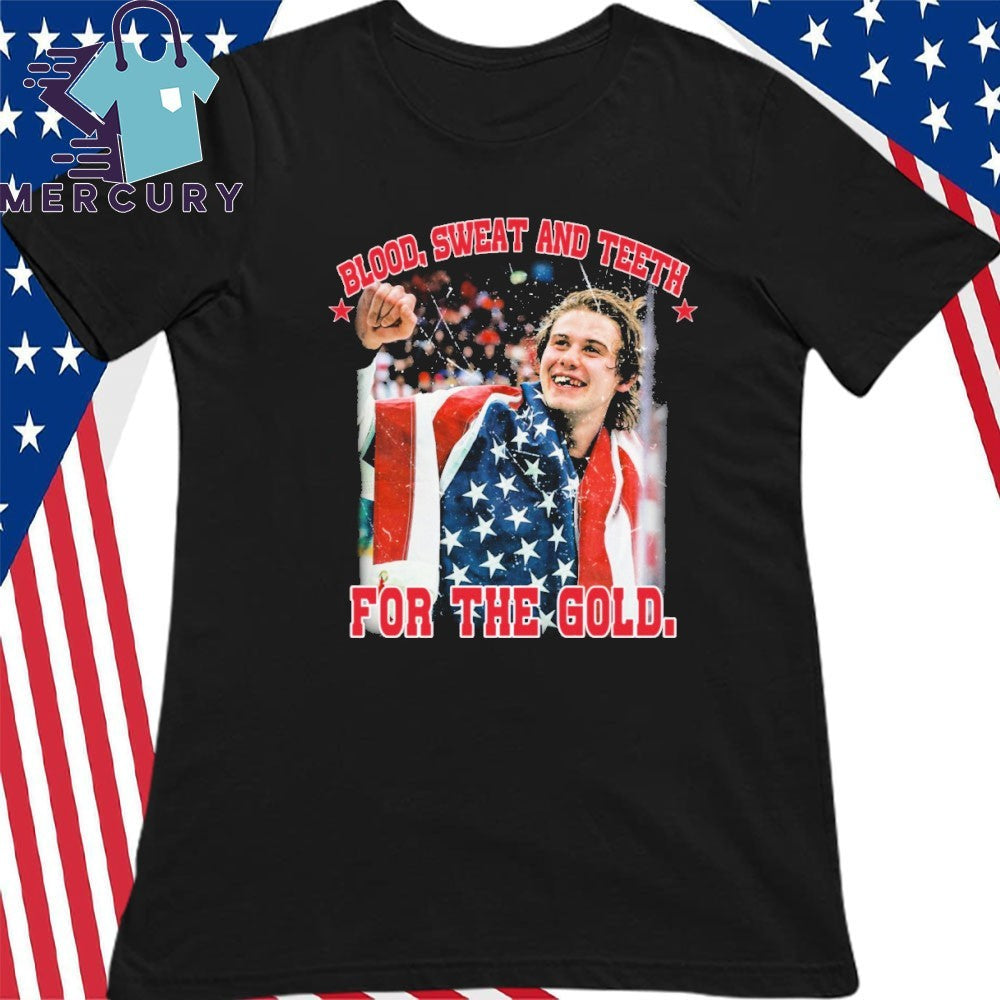 Jack Hughes Blood, Sweat and Teeth for the Gold USA Hockey Shirt