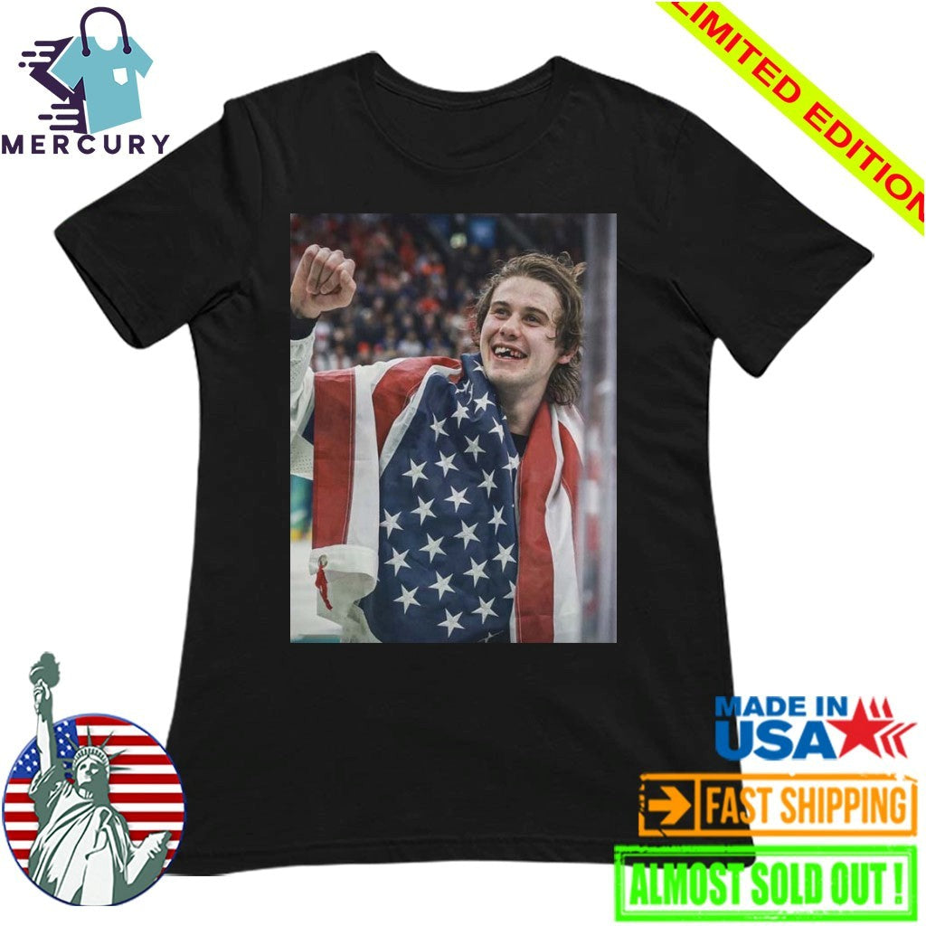 Jack Hughes Toothless Smile Photo Olympic Milano Cortina 2026 Gold Metal Men’s Hockey Champion Shirt