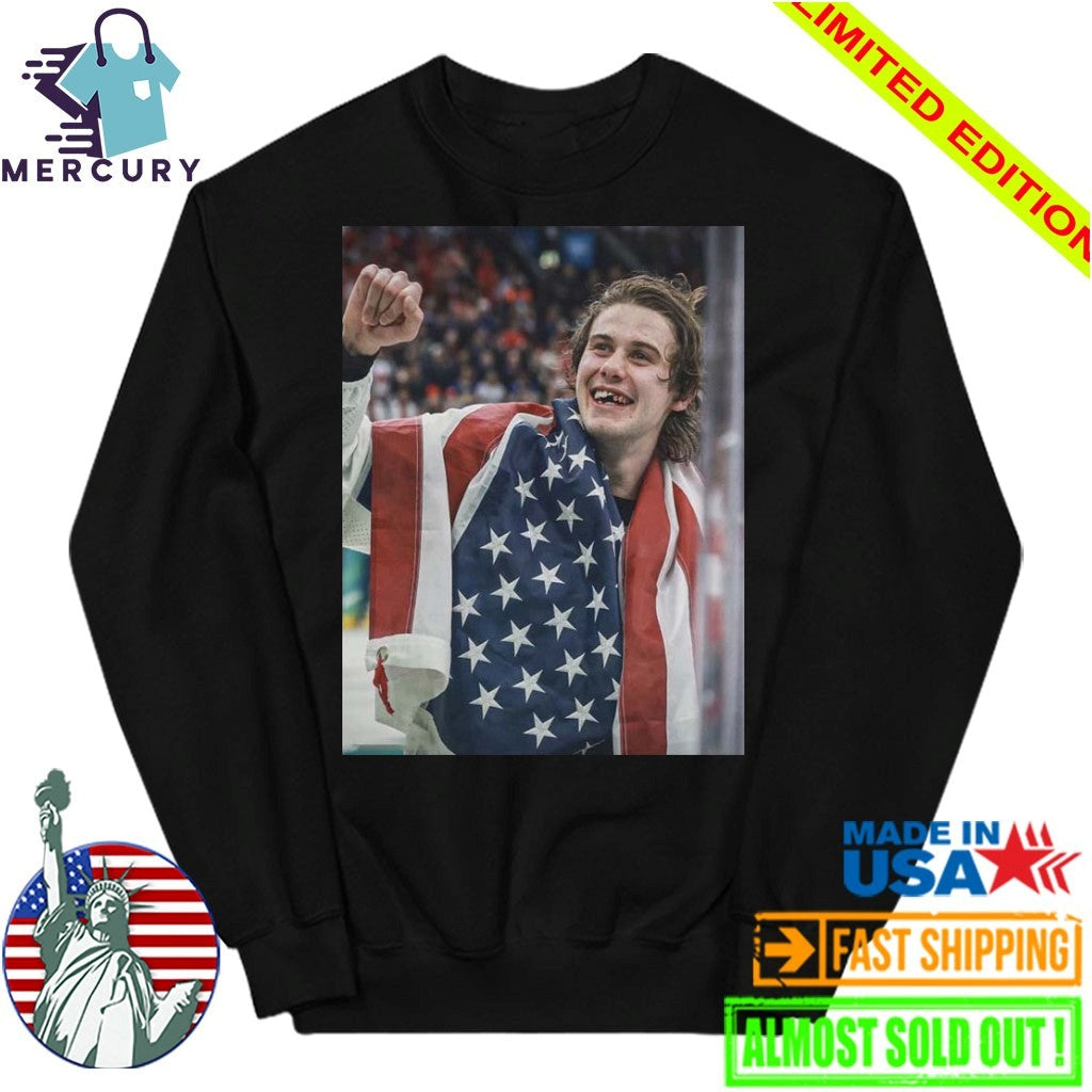 Jack Hughes Toothless Smile Photo Olympic Milano Cortina 2026 Gold Metal Men’s Hockey Champion Shirt