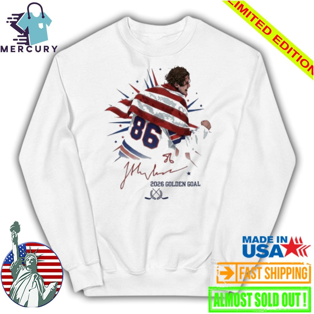 Jack Hughes USA Hockey Team 2026 Golden Goal Signatures Shirt