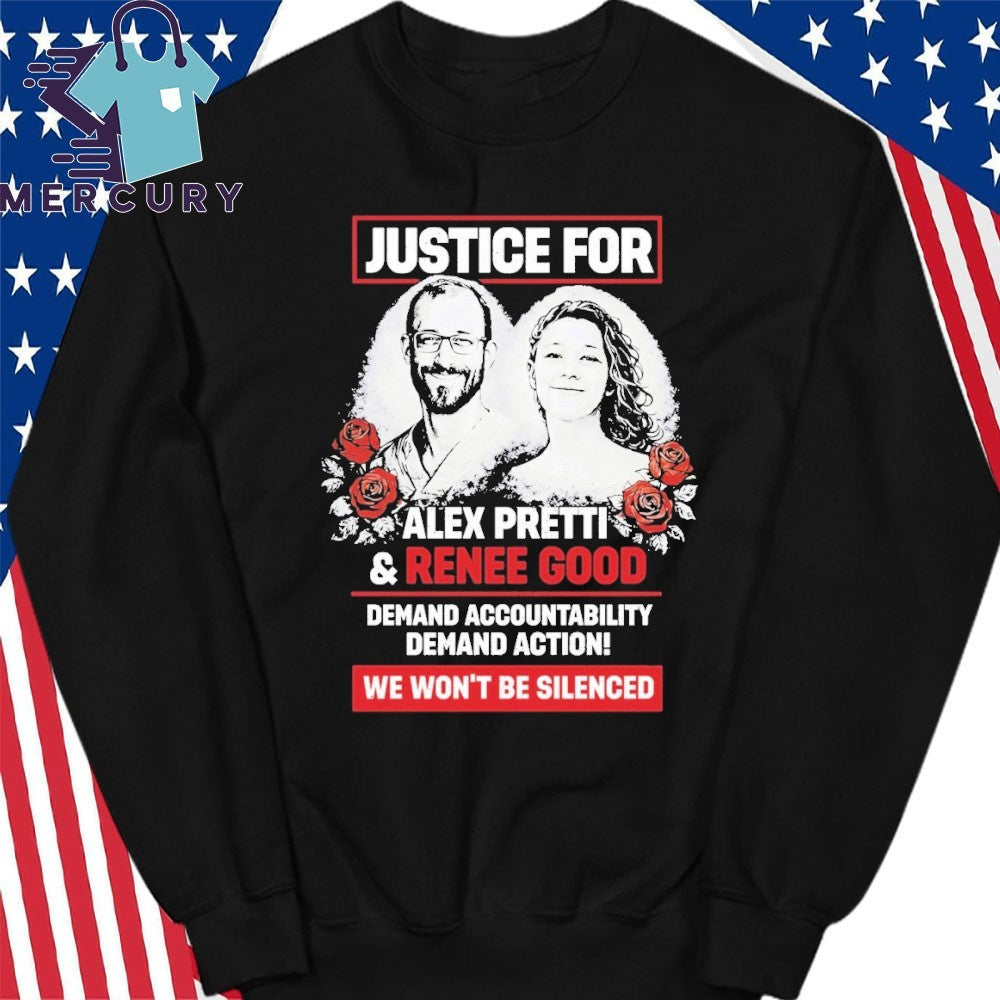 Justice For Alex Pretti And Renee Good We Won’t Be Silenced Shirt