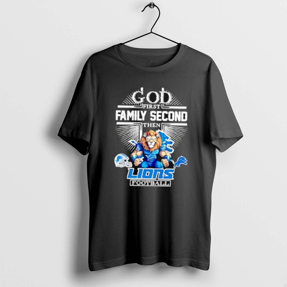 Official Mascot Of Detroit Lions God First Family Second Then Football T-Shirts, Hoodie, Sweatshirt | CoreVibeTees.com