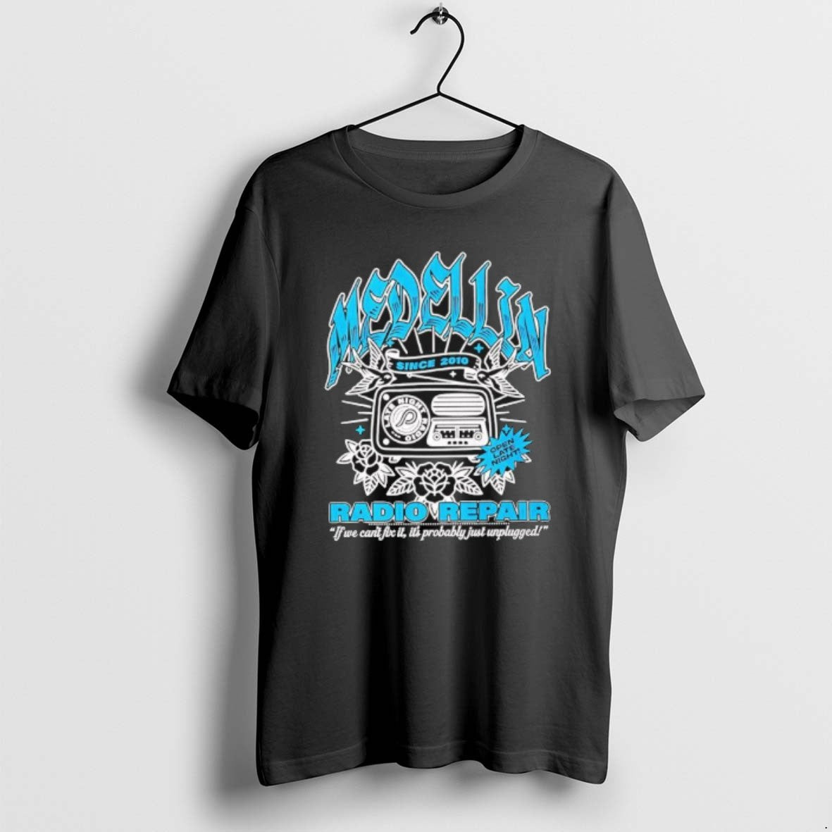 Official Medellin Radio Repair Late Night Since 2010 Graphic T-Shirts, Hoodie, Sweatshirt | CoreVibeTees.com