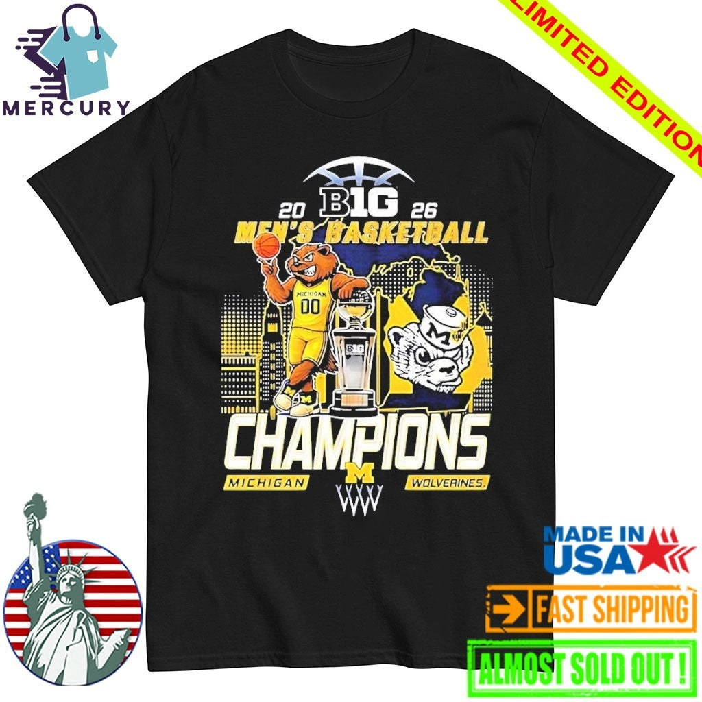Michigan Wolverines Men’s Basketball B1G Big 10 Conference 2026 Champions Mascot Shirt