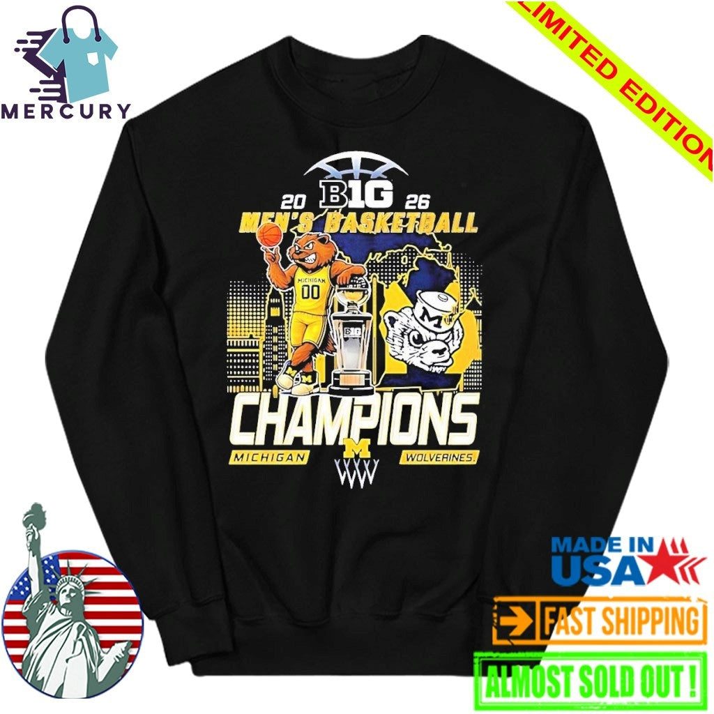 Michigan Wolverines Men’s Basketball B1G Big 10 Conference 2026 Champions Mascot Shirt