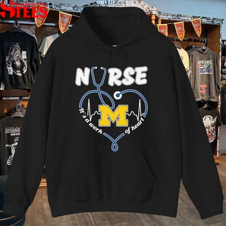 Michigan Wolverines Nurse It’s A Work Of Heart Stethoscope T-Shirt