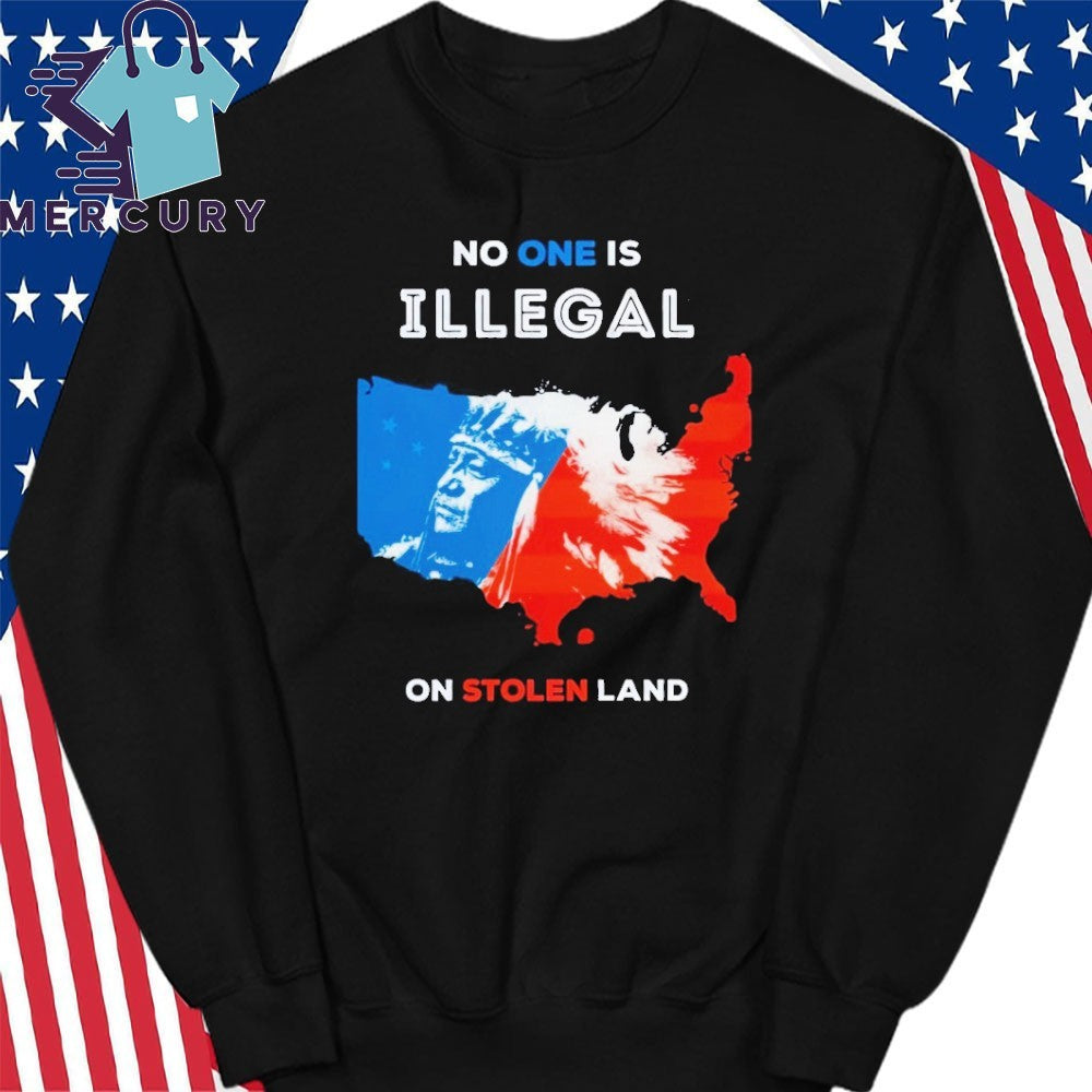 No One Is Illegal On Stolen Land Red And Blue Shirt