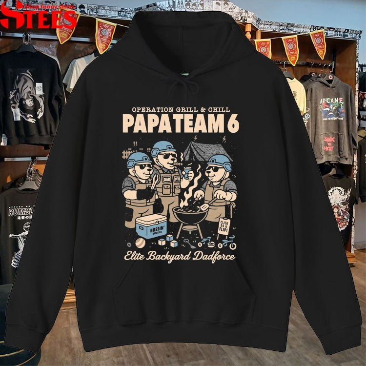 Papa Team 6 Operation Grill & Chill Elite Backyard Dadforce BBQ T-Shirt
