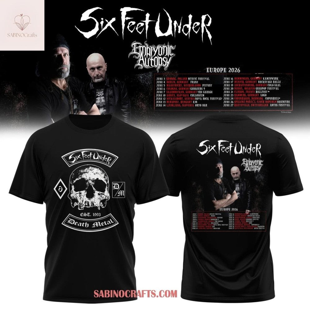 Six Feet Under Europe Tour 2026 Death Metal Shirt