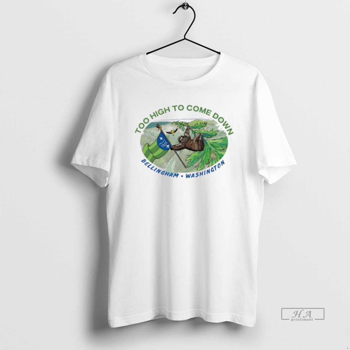 Official Sloth Too High To Come Down Bellingham Washington T-Shirts, Hoodie, Sweatshirt | CoreVibeTees.com