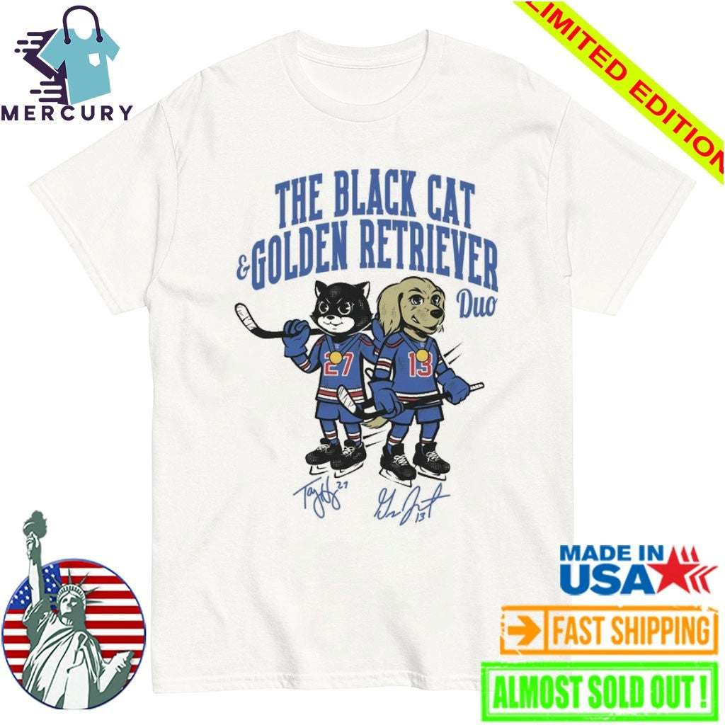 The Duo Gold Black Cat And Golden Retriever Signatures Shirt