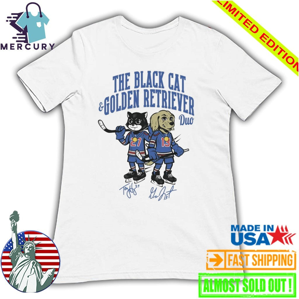 The Duo Gold Black Cat And Golden Retriever Signatures Shirt