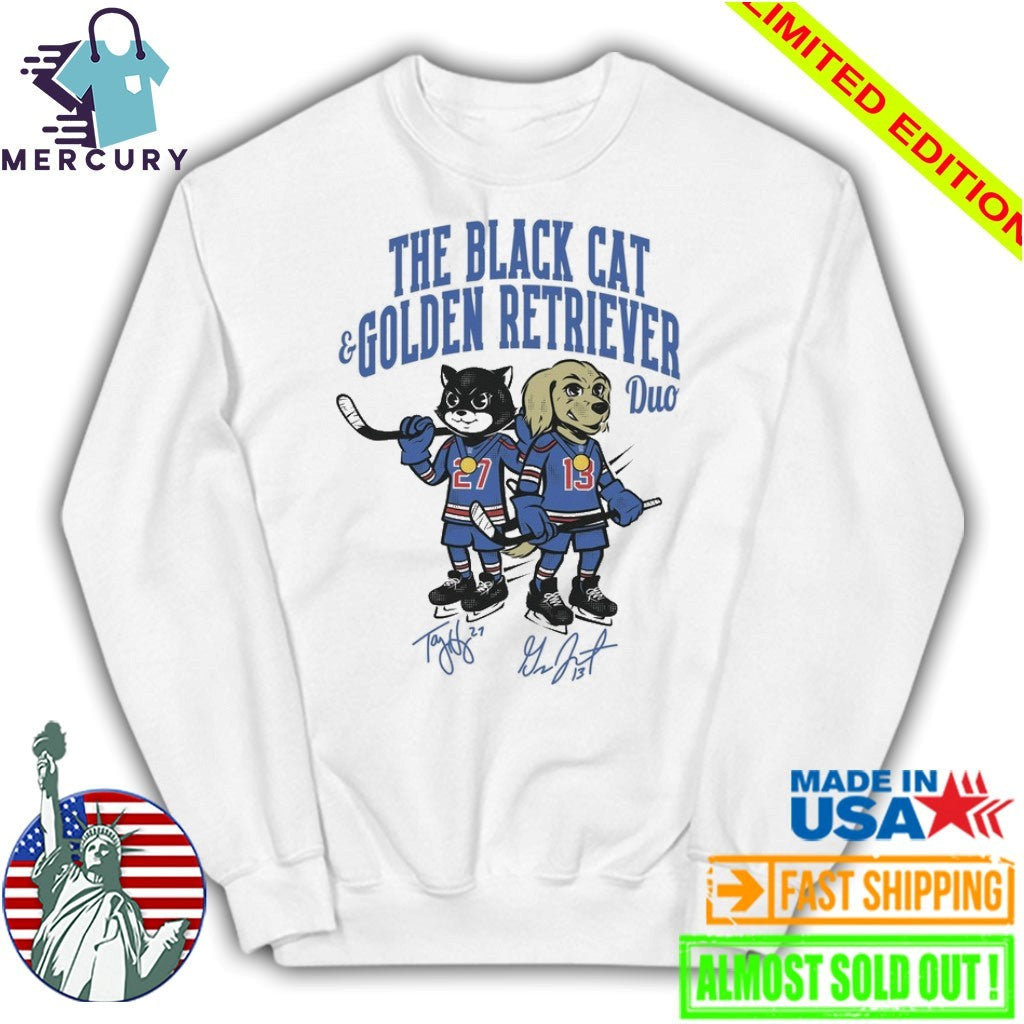The Duo Gold Black Cat And Golden Retriever Signatures Shirt