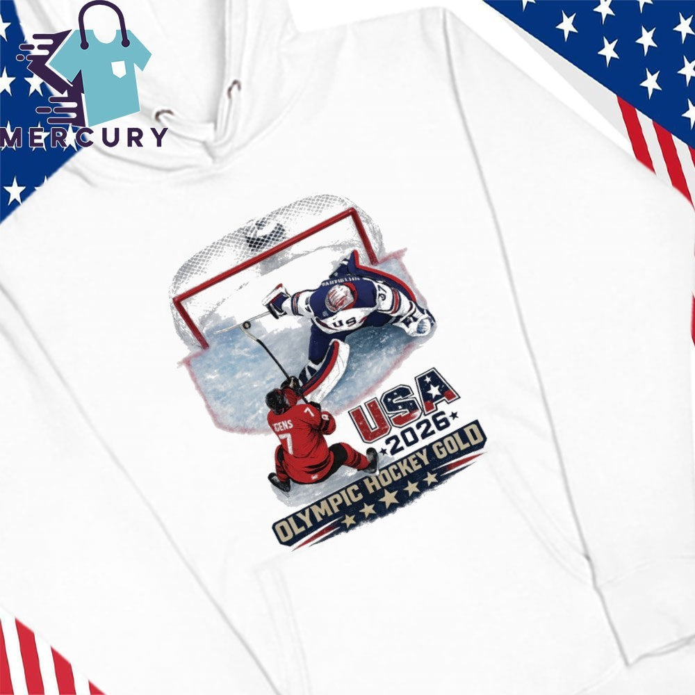 USA Champions Jack Hughes 2026 Olympic Hockey Gold Shirt
