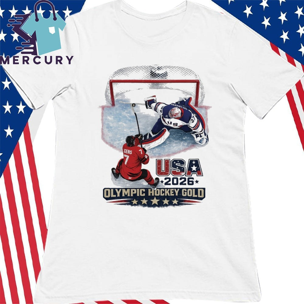 USA Champions Jack Hughes 2026 Olympic Hockey Gold Shirt