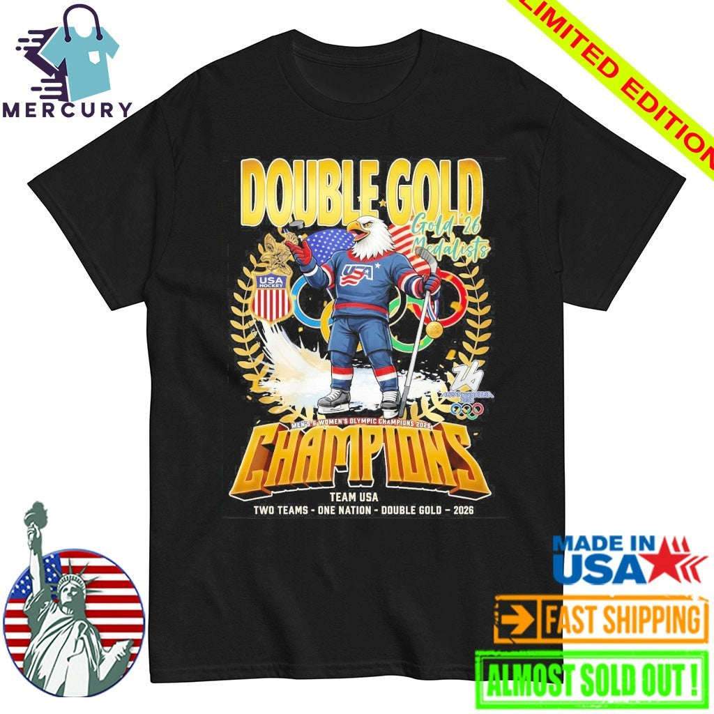 United States Men’s Ice Hockey Team 2026 Double Gold Two Teams Shirt