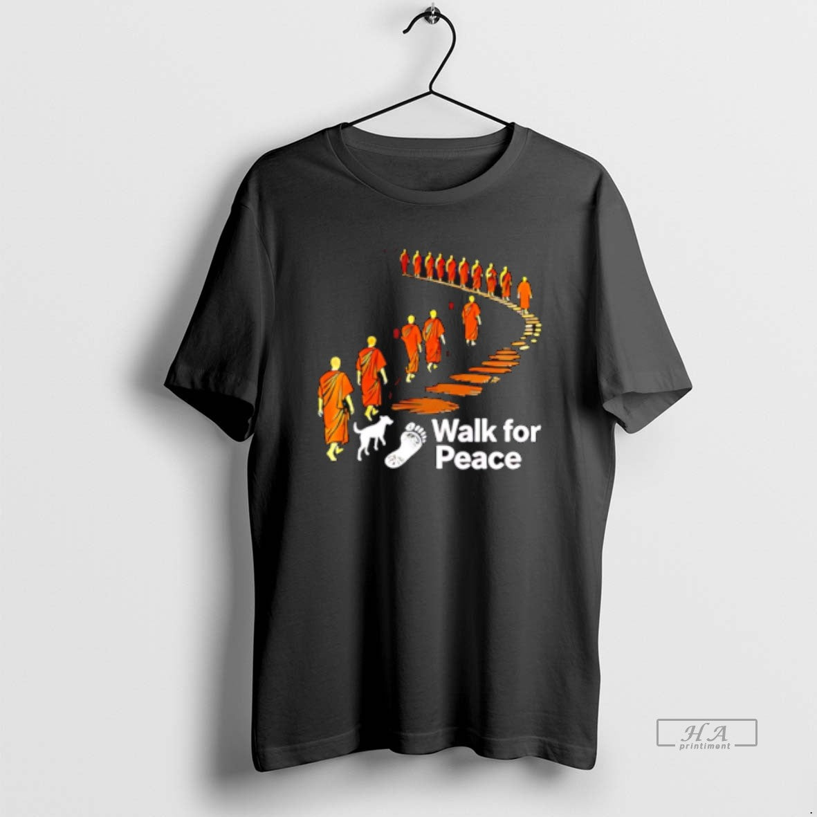 Official Walk For Peace Graphic Of Monks And Dog T-Shirts, Hoodie, Sweatshirt | CoreVibeTees.com