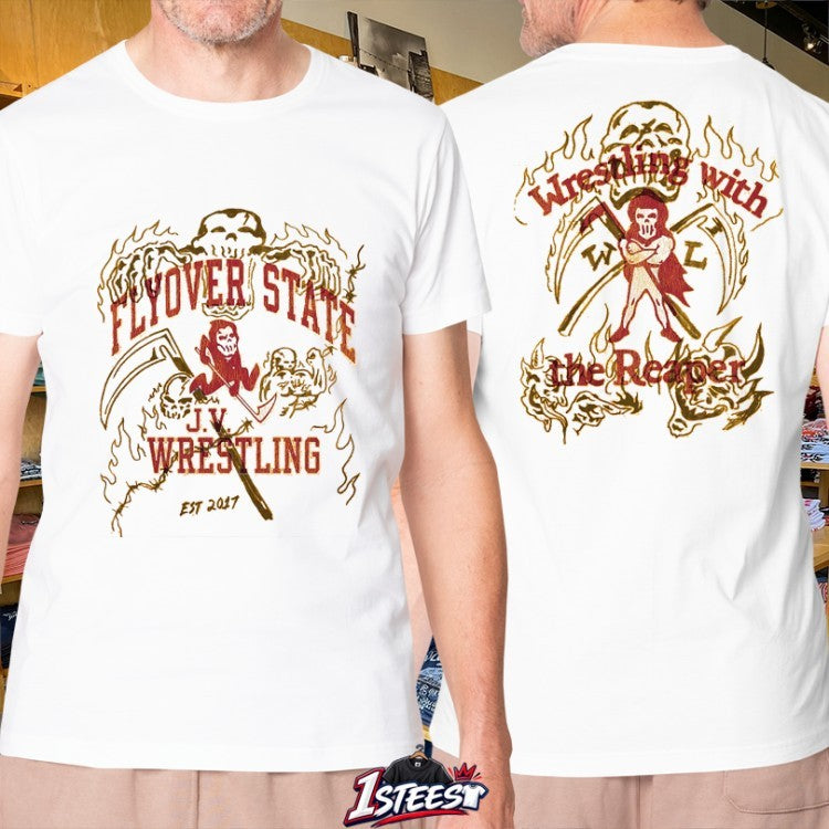 Warren Lotas Flyover State JV Wrestling With The Reaper T-shirts