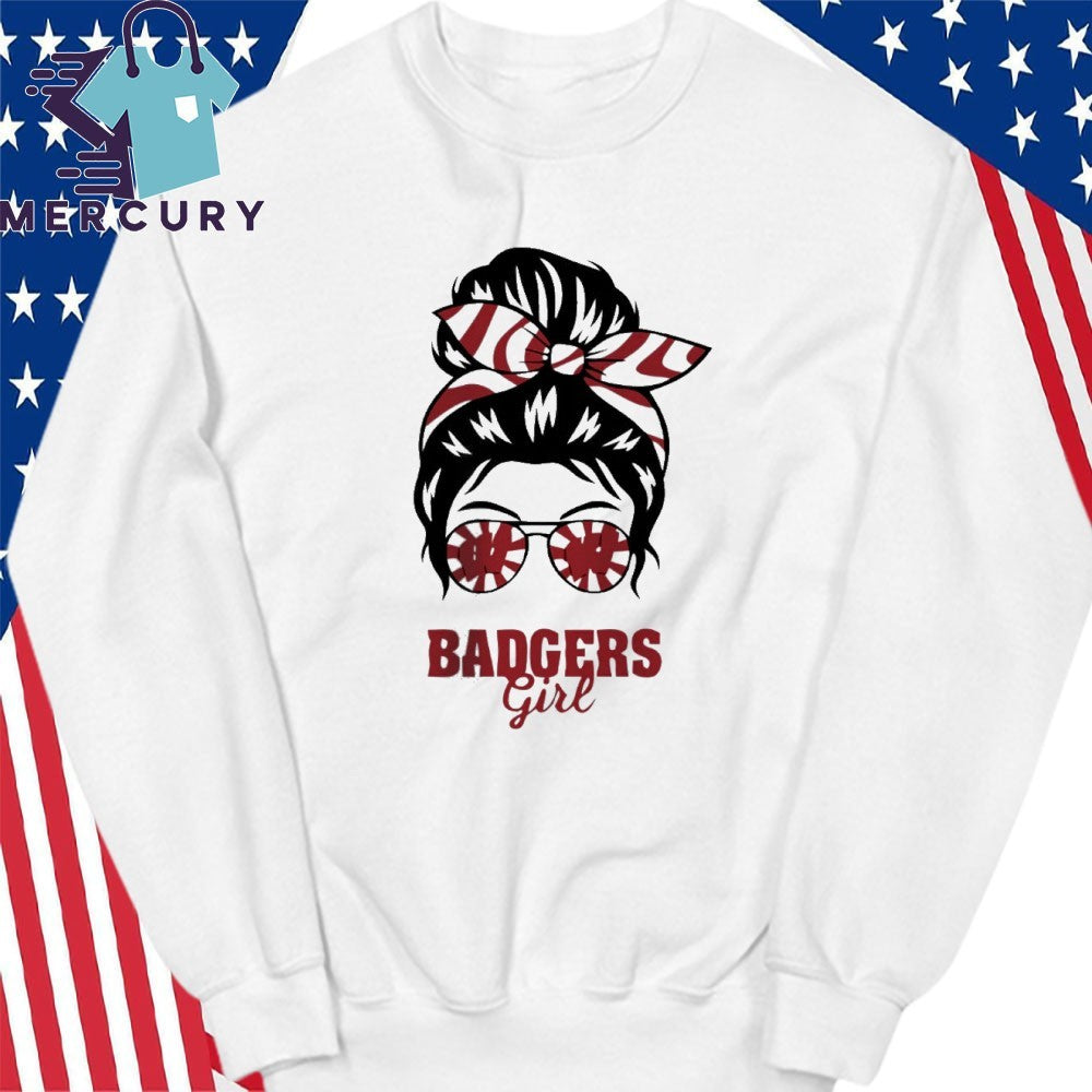 Wisconsin Badgers Girl Messy Bun Glasses shirt