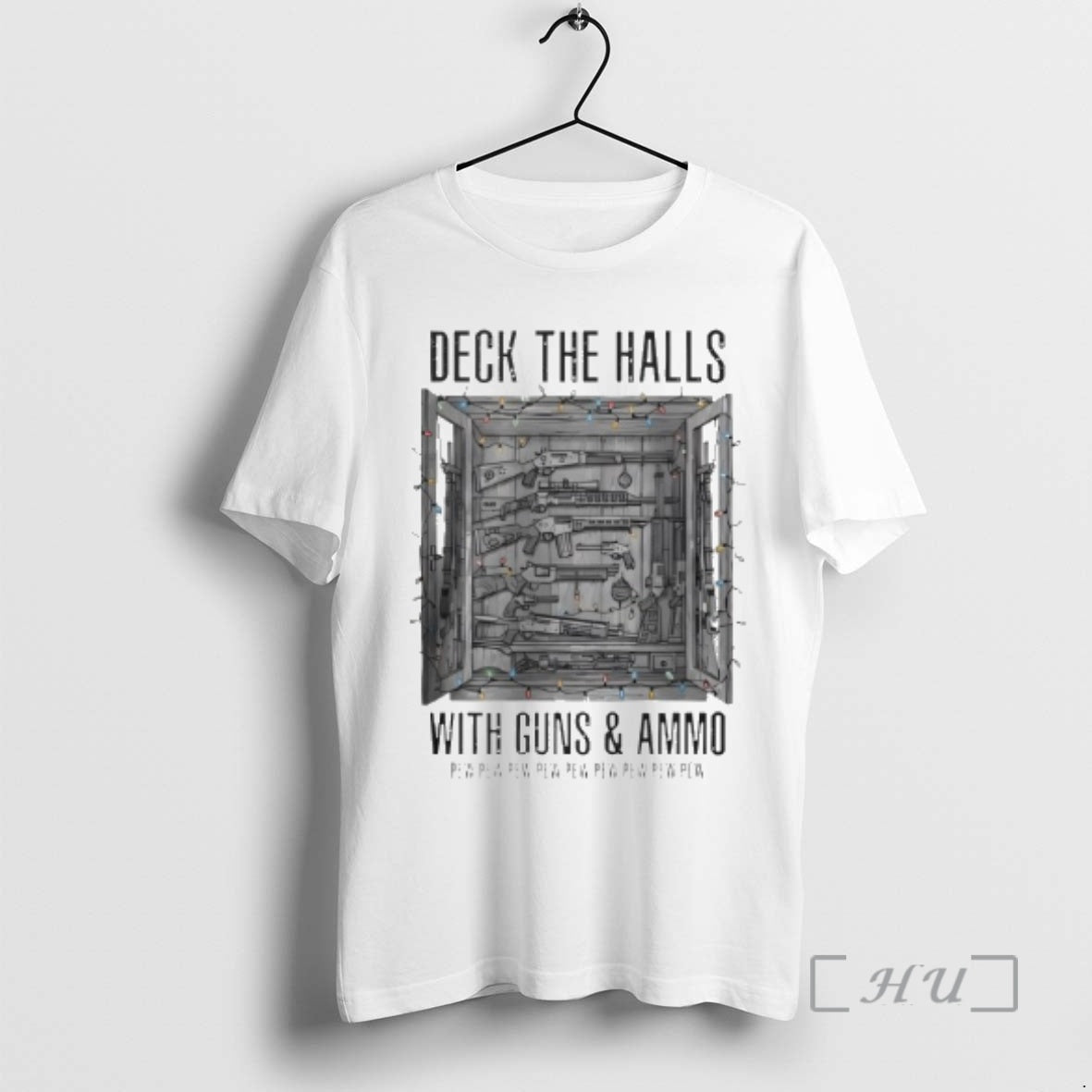 Officials Deck The Halls With Guns And Ammo Pew Pew Pew Pew Pew Premium T-Shirts, Hoodie, Sweatshirt | CoreVibeTees.com