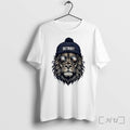 Officials Detroit Lion Wearing Sunglasses With Pom Pom Hat Winter Style White Premium T Shirts