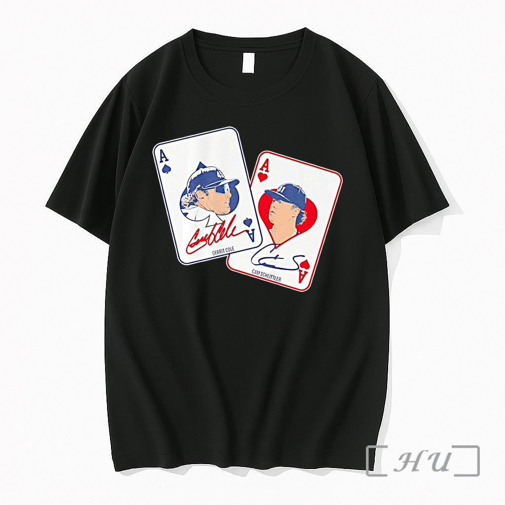 Officials Gerrit Cole And Cam Schlittler Baseball Player Ace Cards Print Mens Premium T Shirts