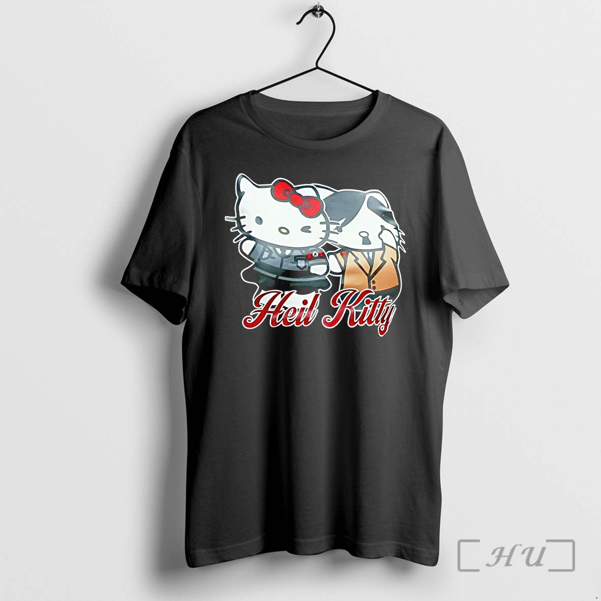 Officials Hello Kitty And Hitler Cartoon Character Parody Heil Kitty Humor Print Premium T Shirts