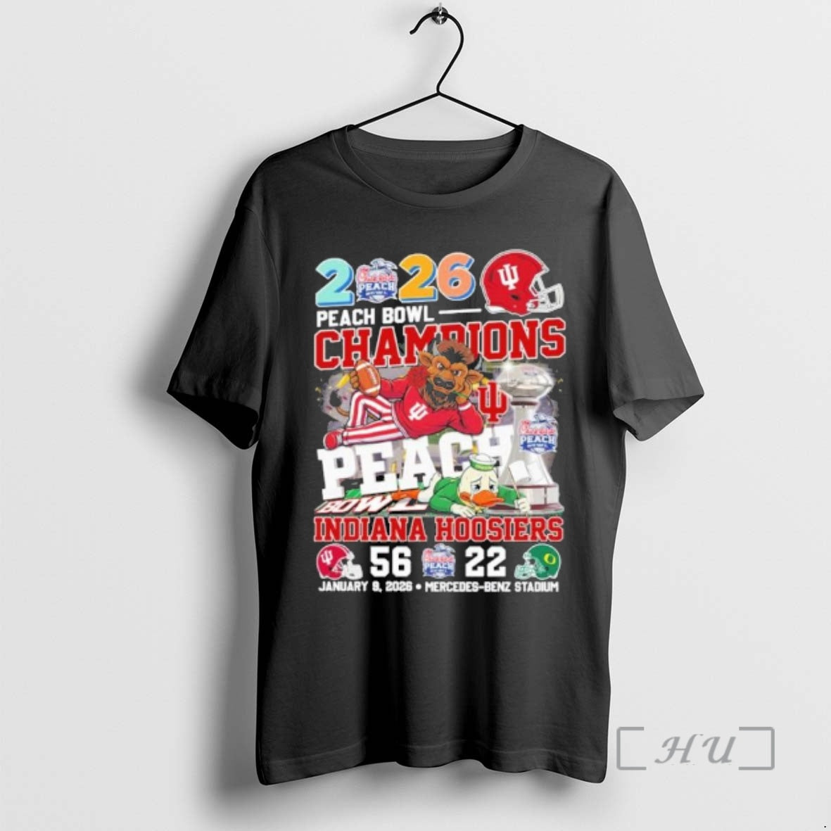 Officials Iu Football Mascot Peach Bowl Champions 2026 T-Shirts, Hoodie, Sweatshirt | CoreVibeTees.com
