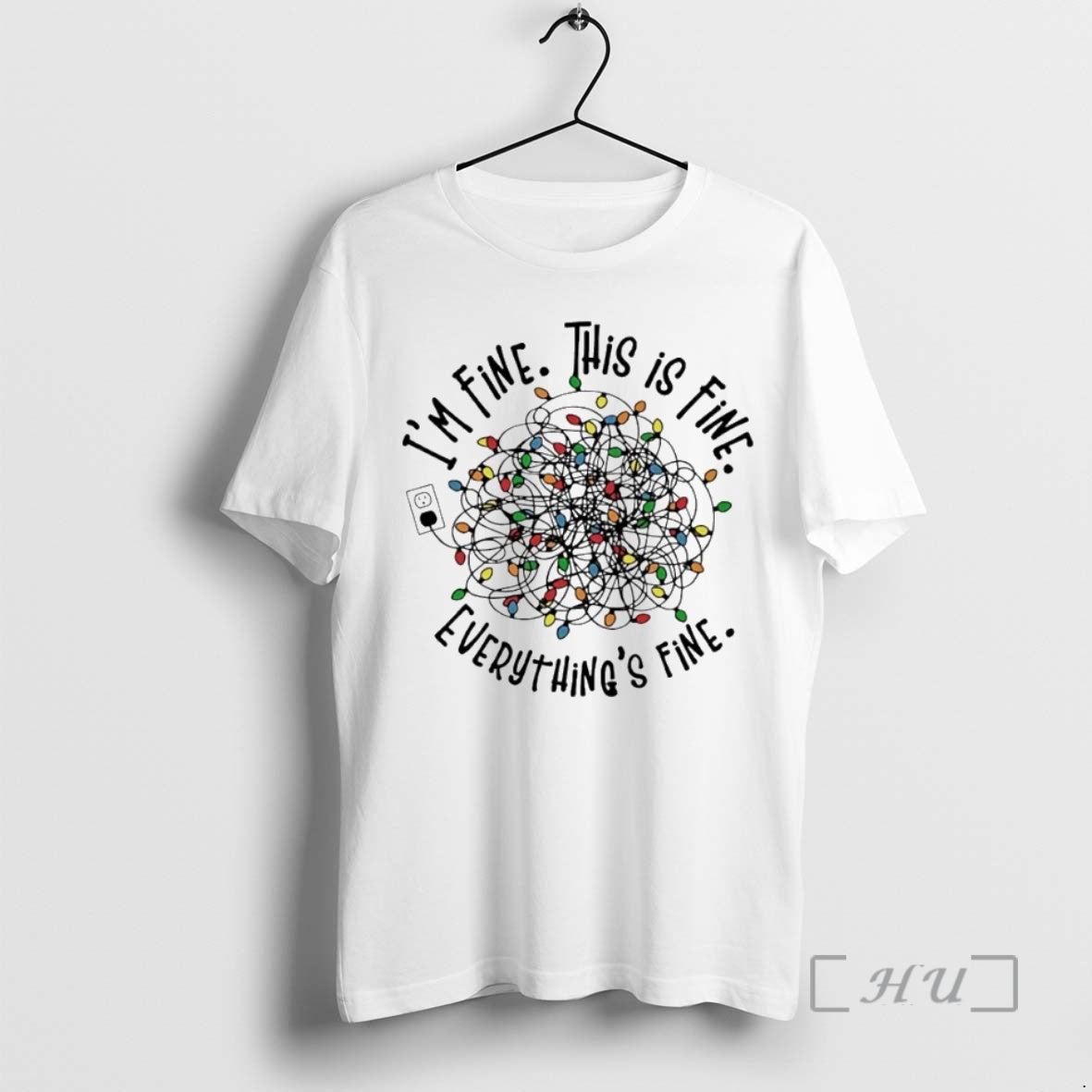 Officials Im Fine This Is Fine Everything Is Fine Christmas Lights Circle Premium T Shirts Hoodie, Sweatshirt