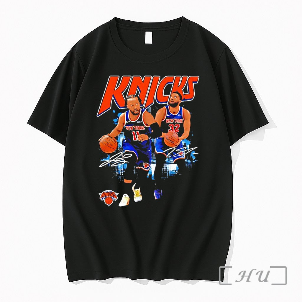 Officials Jalen Brunson Karl Anthony Towns New York Knicks Players Basketball Signature Premium T Shirts