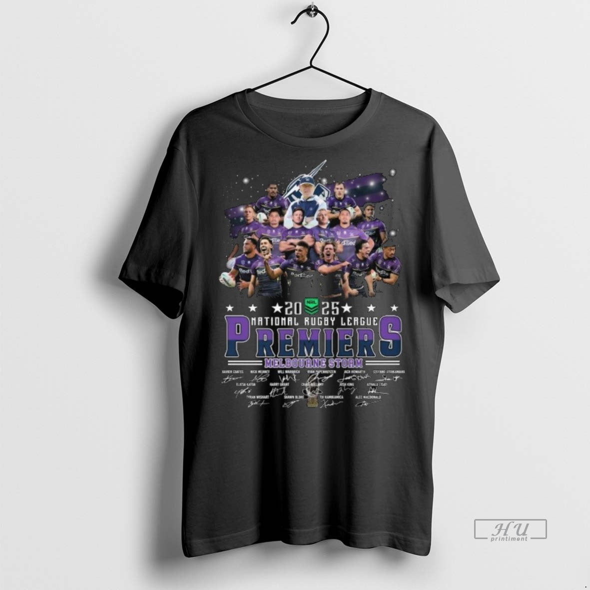 Officials Melbourne Storm 2025 National Rugby League Premiers Signatures Long Sleve Tee Shirt Sweater