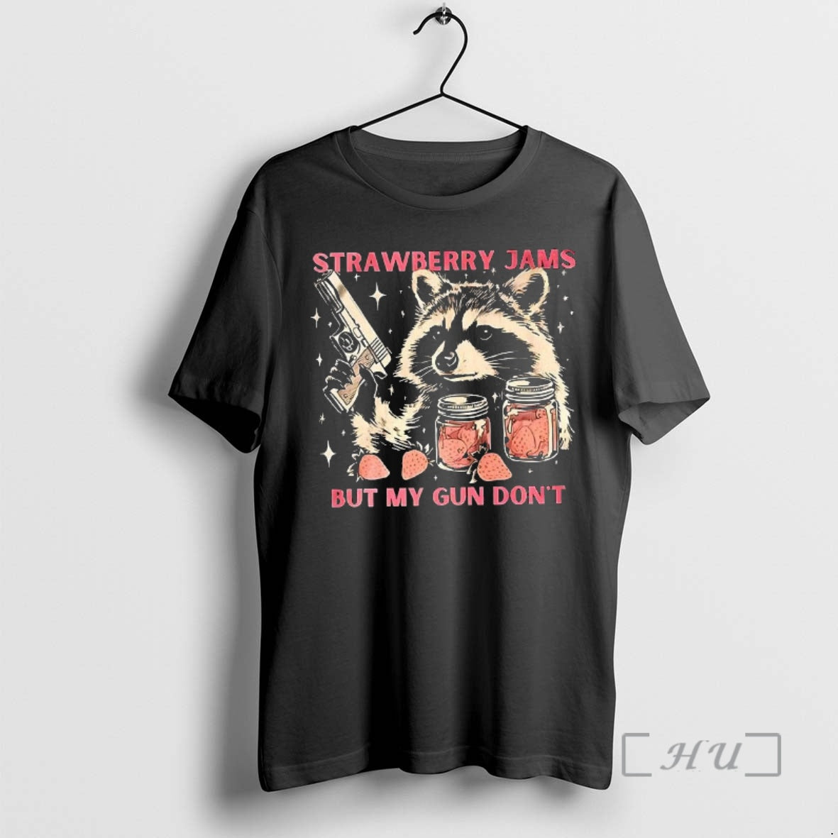 Officials Raccoon Strawberry Jams But My Gun Dont Meme T-Shirts, Hoodie, Sweatshirt | CoreVibeTees.com