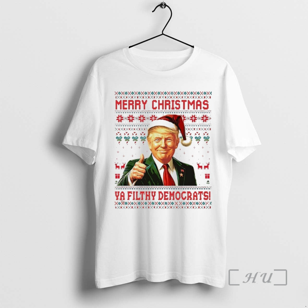 Officials Santa Claus Trump Merry Christmas Ya Filthy Democrats T-Shirts, Hoodie, Sweatshirt | CoreVibeTees.com