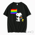 Officials Snoopy And Woodstock Holding Pride Flags Rainbow Black