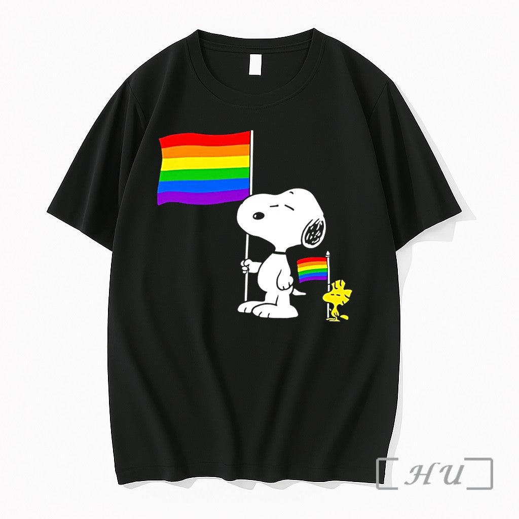 Officials Snoopy And Woodstock Holding Pride Flags Rainbow Black