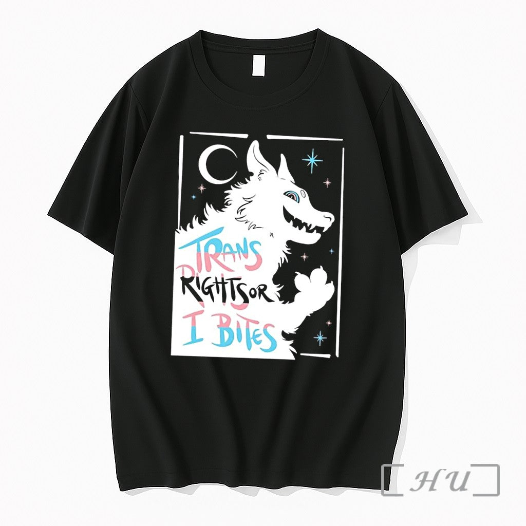 Officials Trans Rights Or I Bites White Wolf Celestial Animal Enthusiast Black Premium T Shirts