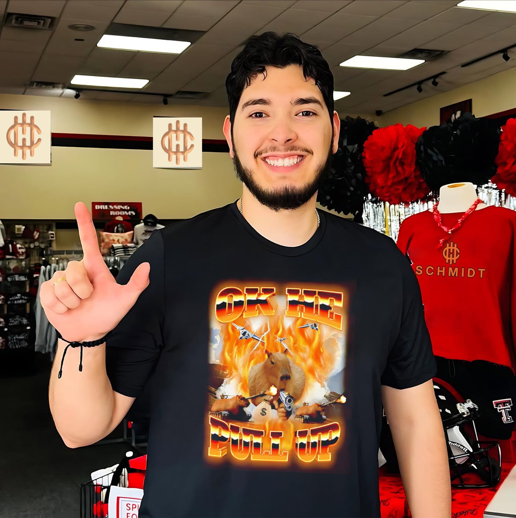 Ok he pull up capybara surrounded by fire shirt