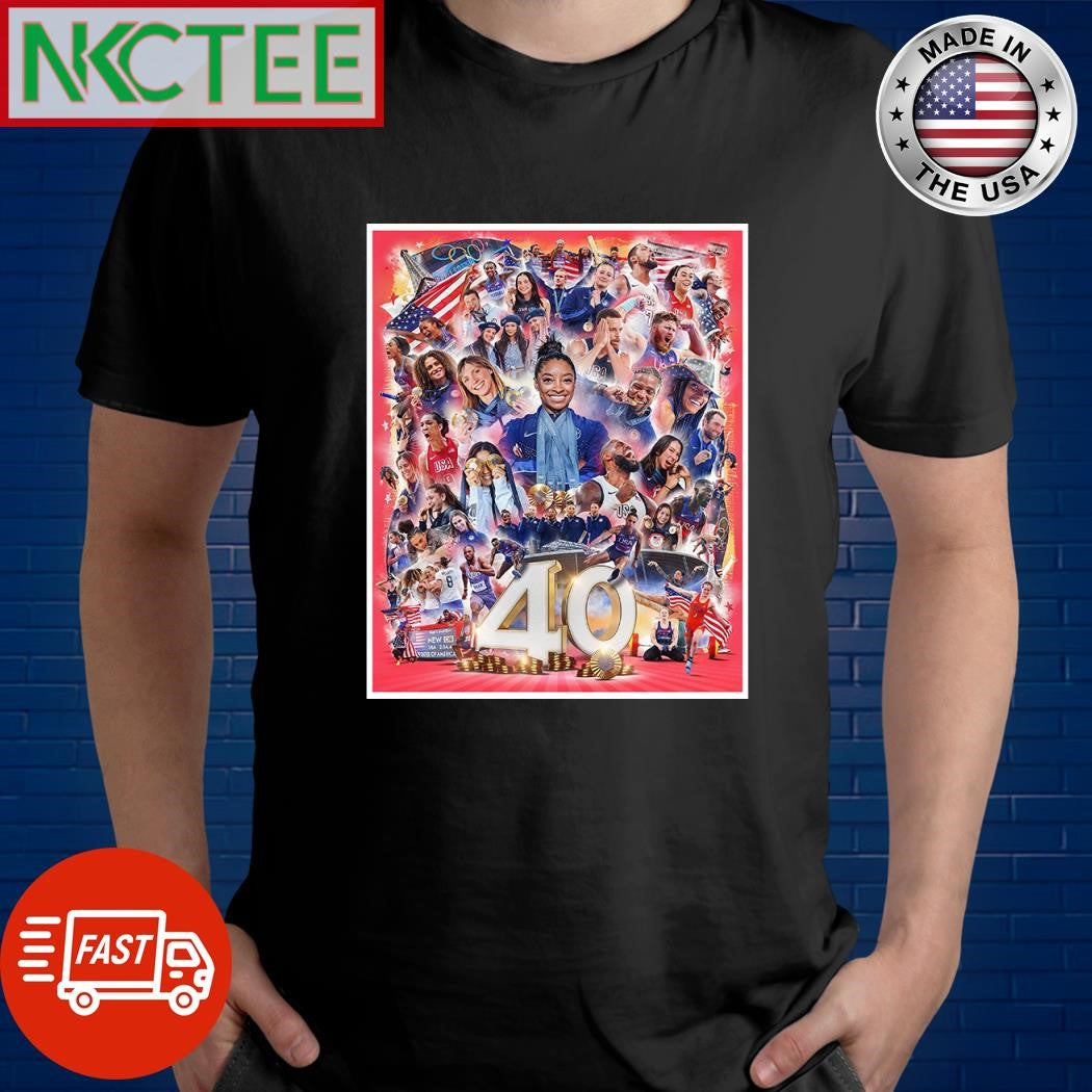 Olympic Games Paris 2024 USA 40 all team member gold medal shirt