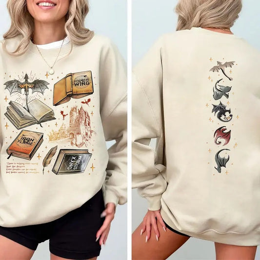Onyx Storm 2 Sides Sweatshirt, Fourth Wing Hoodie, Basgiath War College Shirt, Fantasy Readers Shirt, Brave The Dark Sweatshirt