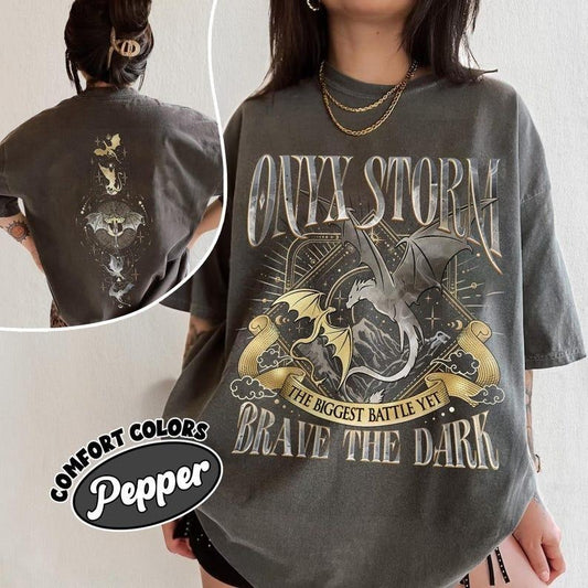 Onyx Storm Brave The Dark Comfort Colors Shirt, Fourth Wing Series T Shirt For Fan, Violet Sorrengail Dragon Rider, Gift For Book Lover