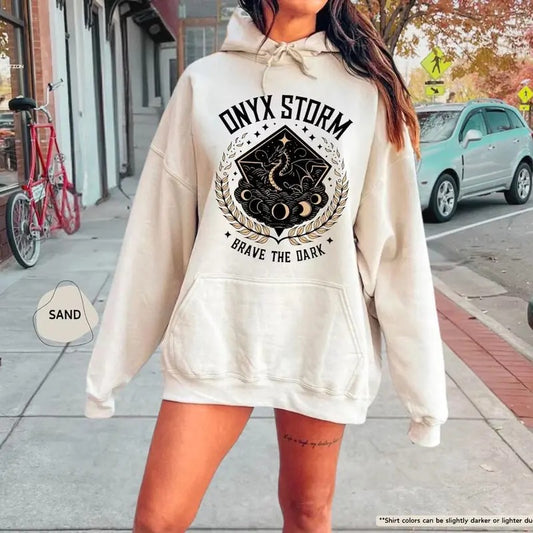 Onyx Storm Brave The Dark Hoodie, Dragon Lover Sweatshirt, Fantasy Rider Shirt, Fantasy Bookish Hoodie, Book Lover Sweatshirt, Fourth Wing Shirt