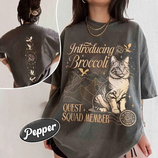 Onyx Storm Broccoli Cat T-Shirt, The Quest Squad Fourth Wing Series T Shirt For Fan, Dragon Rider Ridoc Gamlyn Tee, BookishGift