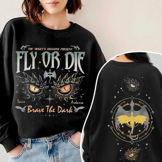 Onyx Storm Shirt, Brave the Dark Design for Sweatshirt, Dragon Rider Shirt, Fly or Die Fourth Wing Series Sweatshirt, Bookish Shirt