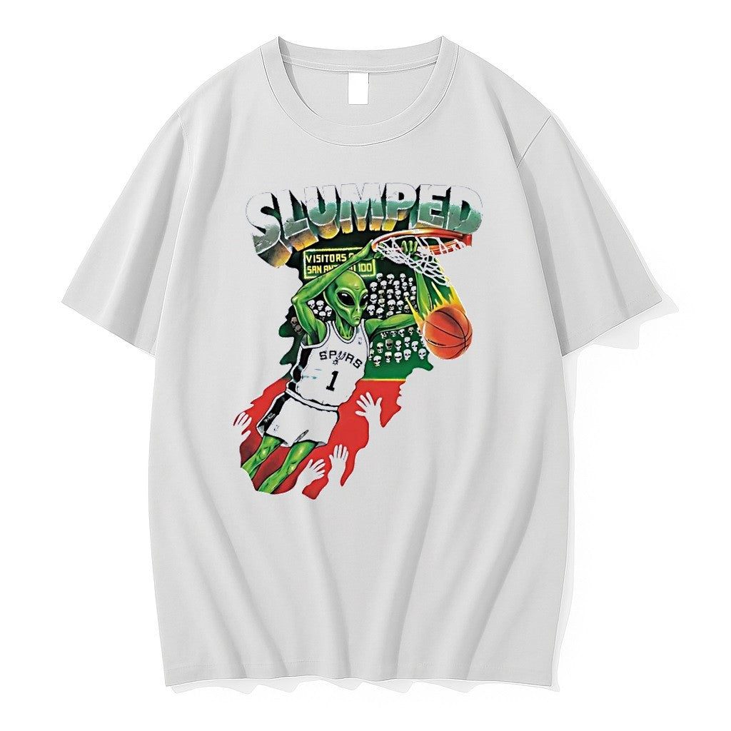 Original Alien Slam Dunking Basketball Slumped Visitors San Antonio 100 Spurs White Tshirts