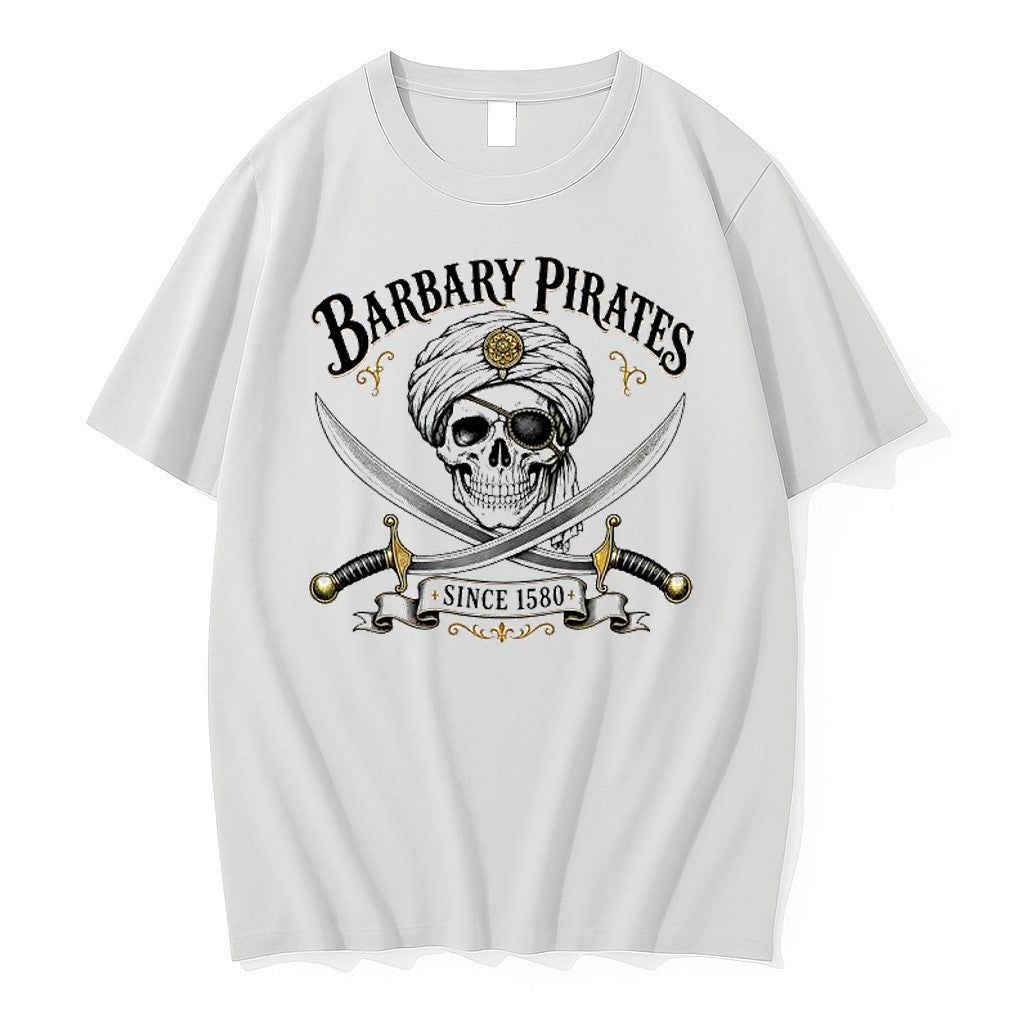 Original Barbary Pirates Since 1580 Skull With Turban And Cross Swords Tshirts