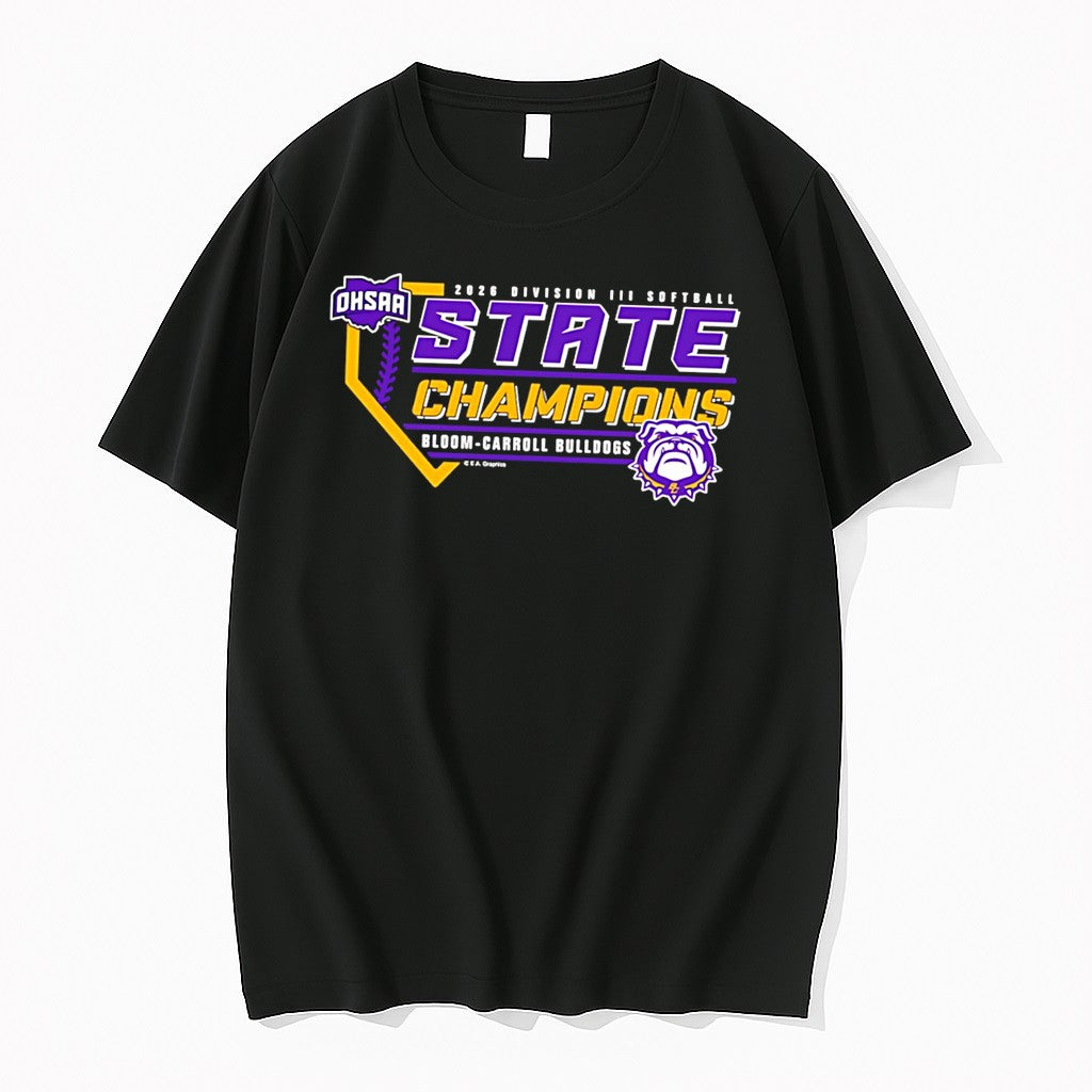 Original Bloom Carroll Bulldogs 2026 Ohsaa Softball D3 State Champions Tee Tshirts